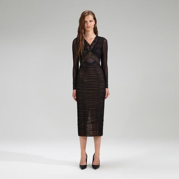 SELF-PORTRAIT BLACK MESH MIDI DRESS - Picture 1 of 9